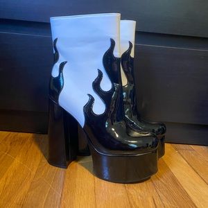 Black and White Flame Platform Boots
